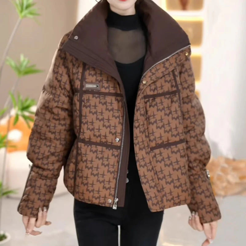 Women's Fashion Houndstooth Padded Jacket