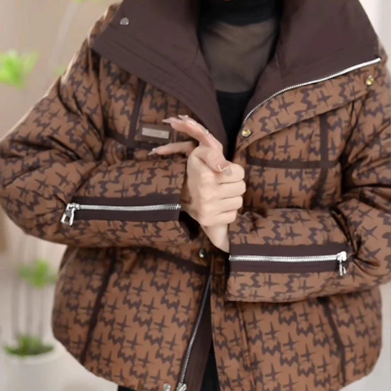 Women's Fashion Houndstooth Padded Jacket